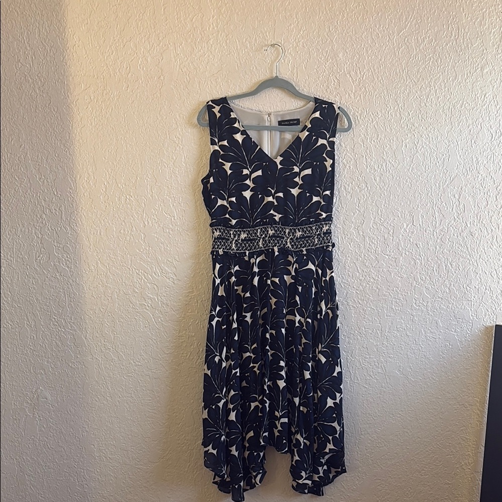 Ivanka Trump Blue and White Asymmetrical High-Low Dress